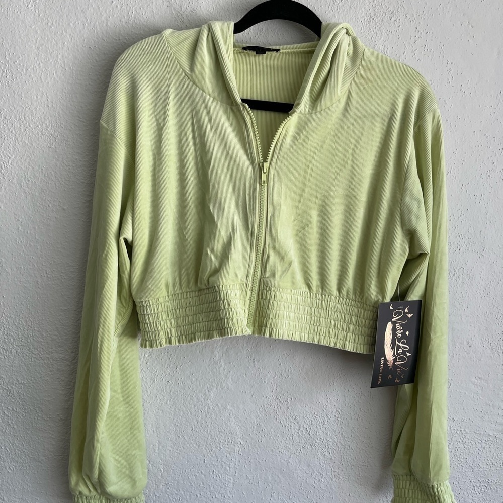 VIVRE La Vie Womens Light Green Crop Hooded Jacket Size Large